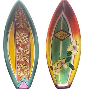 2 Clay Art Ceramic Surfboard Snack Plates Dip Bowls Days of Summer Fun Hang Ten